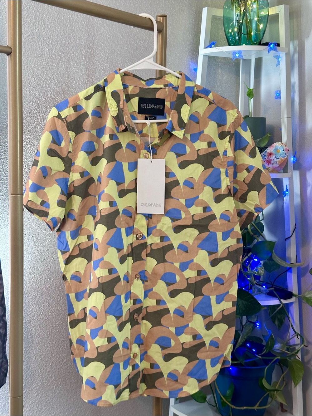 Women’s  Short-Sleeve Geometric Print Shirt - Yellow Blue Brow